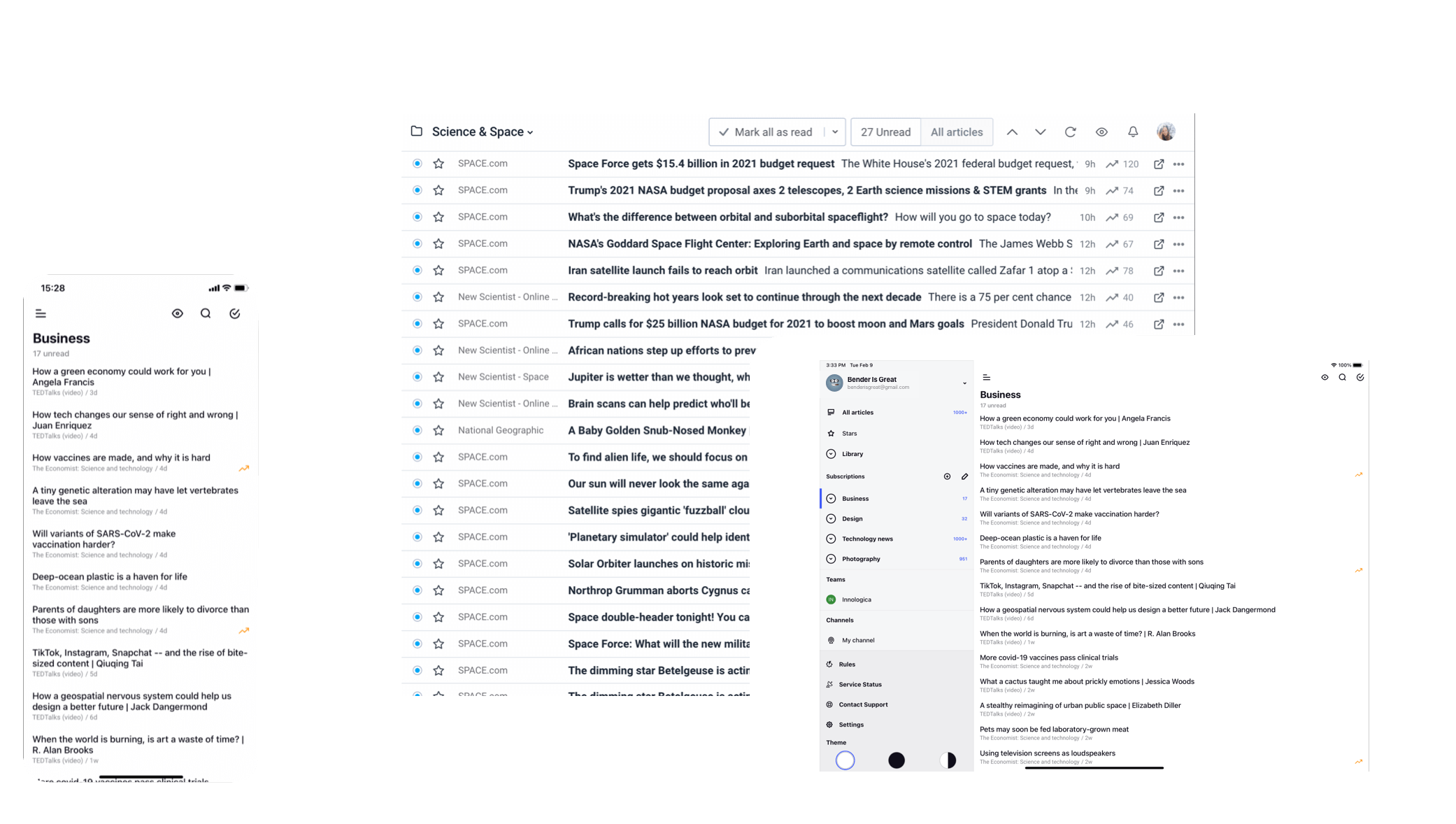 Inoreader - RSS & News Reader is available for Web, Android and iOS
