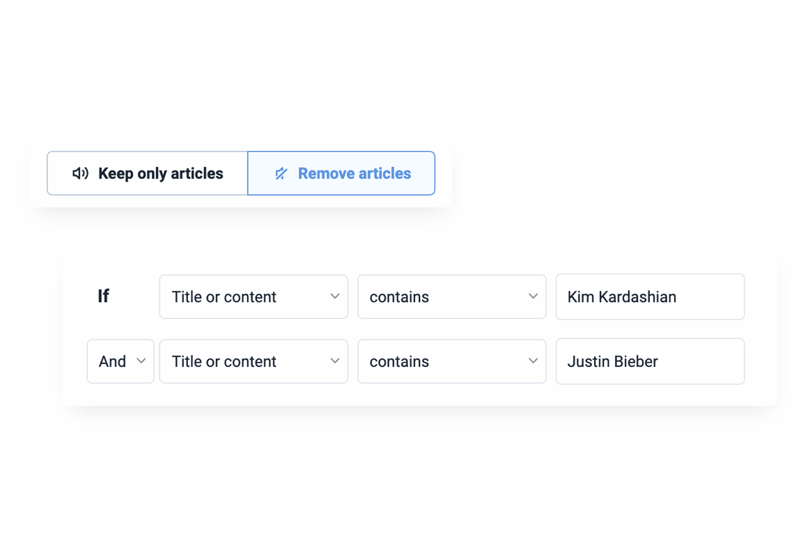 Inoreader - Mute and permit filters on feeds